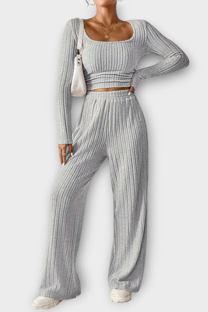 Shelley | Plissiertes Langarm-Oberteil & weite Hose Set