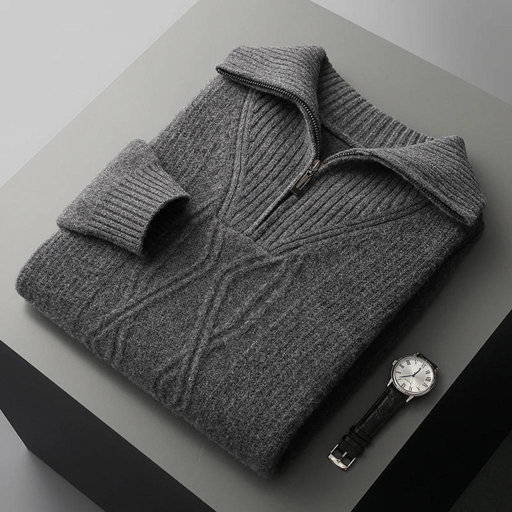 Mia-Luise | Pullover in Merino-Optik mit halbem Reißverschluss