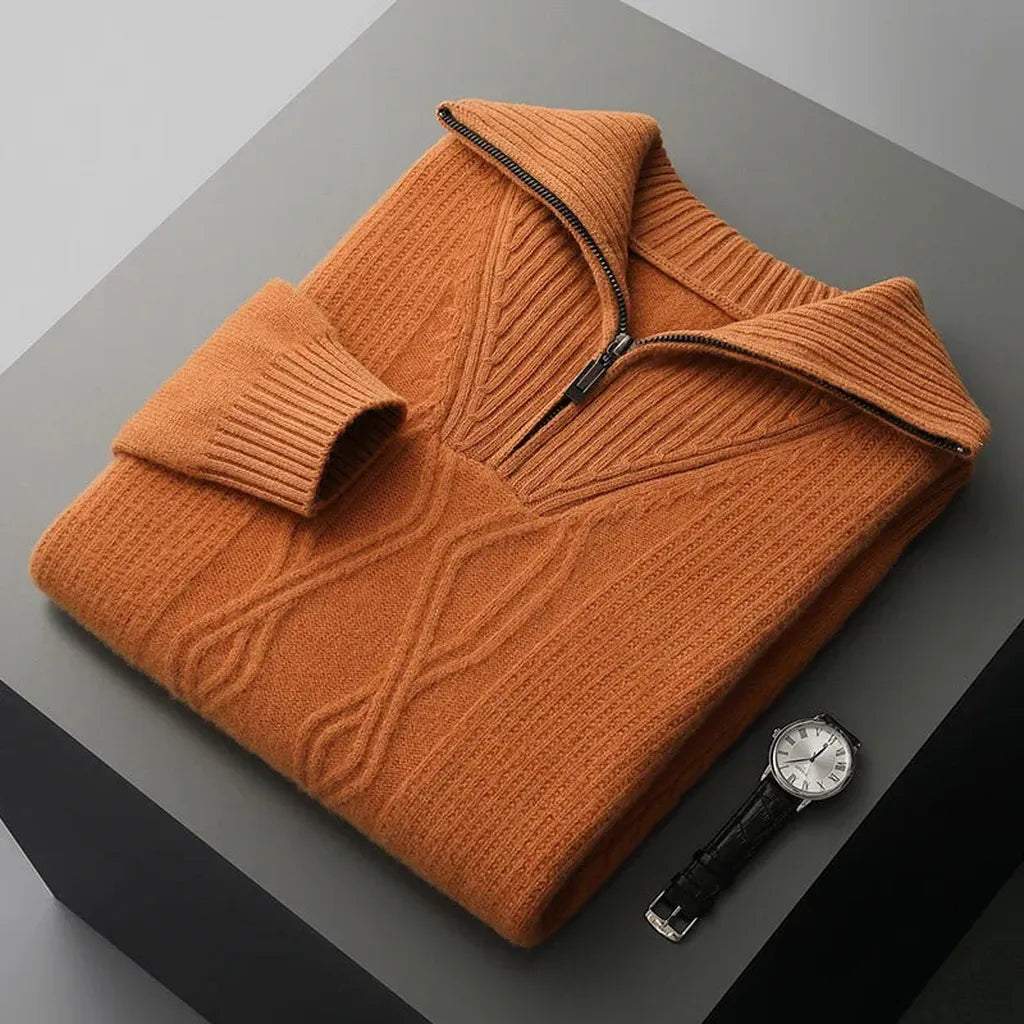 Mia-Luise | Pullover in Merino-Optik mit halbem Reißverschluss