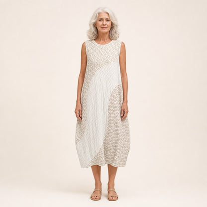 Therese | Ärmelloses Sommerkleid in Weiß mit Musterfeldern