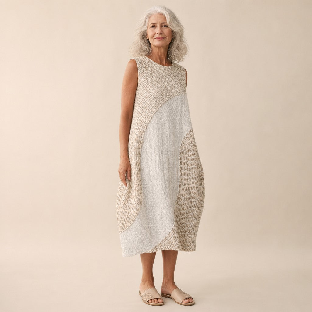 Therese | Ärmelloses Sommerkleid in Weiß mit Musterfeldern