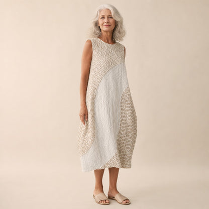 Therese | Ärmelloses Sommerkleid in Weiß mit Musterfeldern
