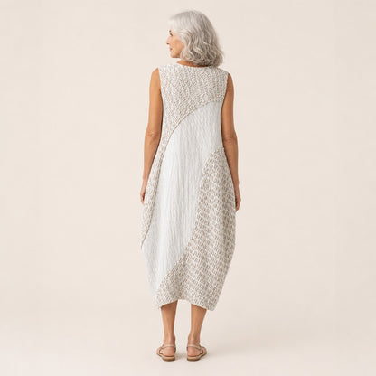 Therese | Ärmelloses Sommerkleid in Weiß mit Musterfeldern