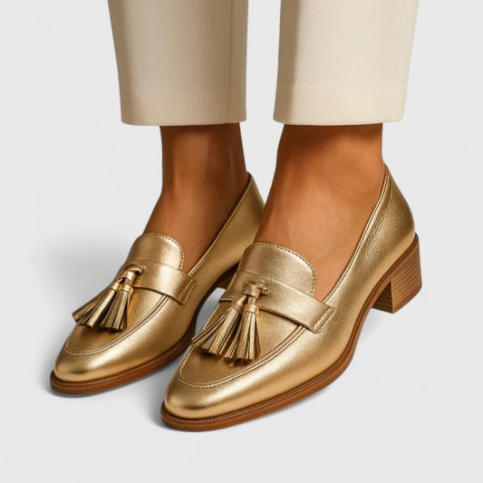 Susanne | Goldfarbener Loafer mit Quasten