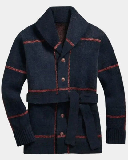 Simon | Dunkelblaue Strickjacke mit Gürtel
