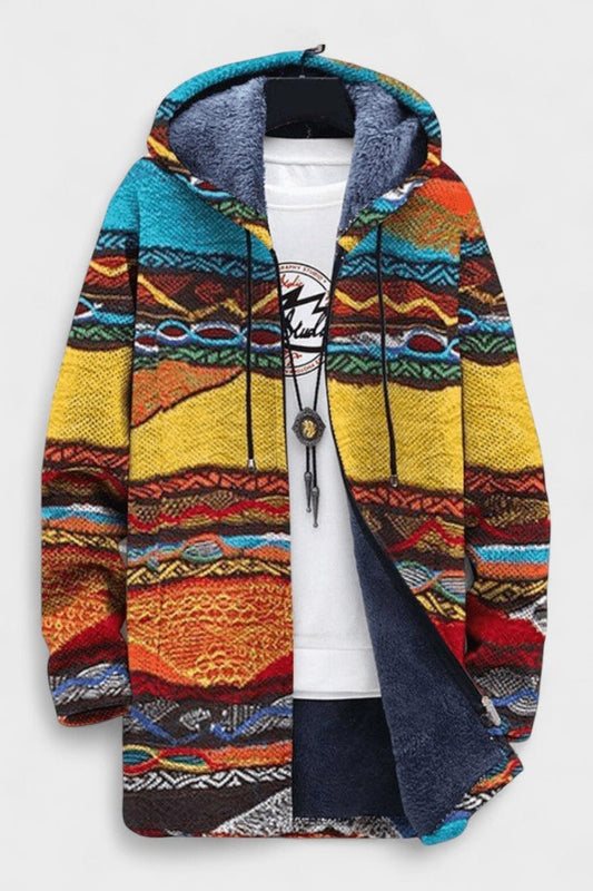Sasha | Boho-Kapuzenjacke mit buntem Streifenmuster