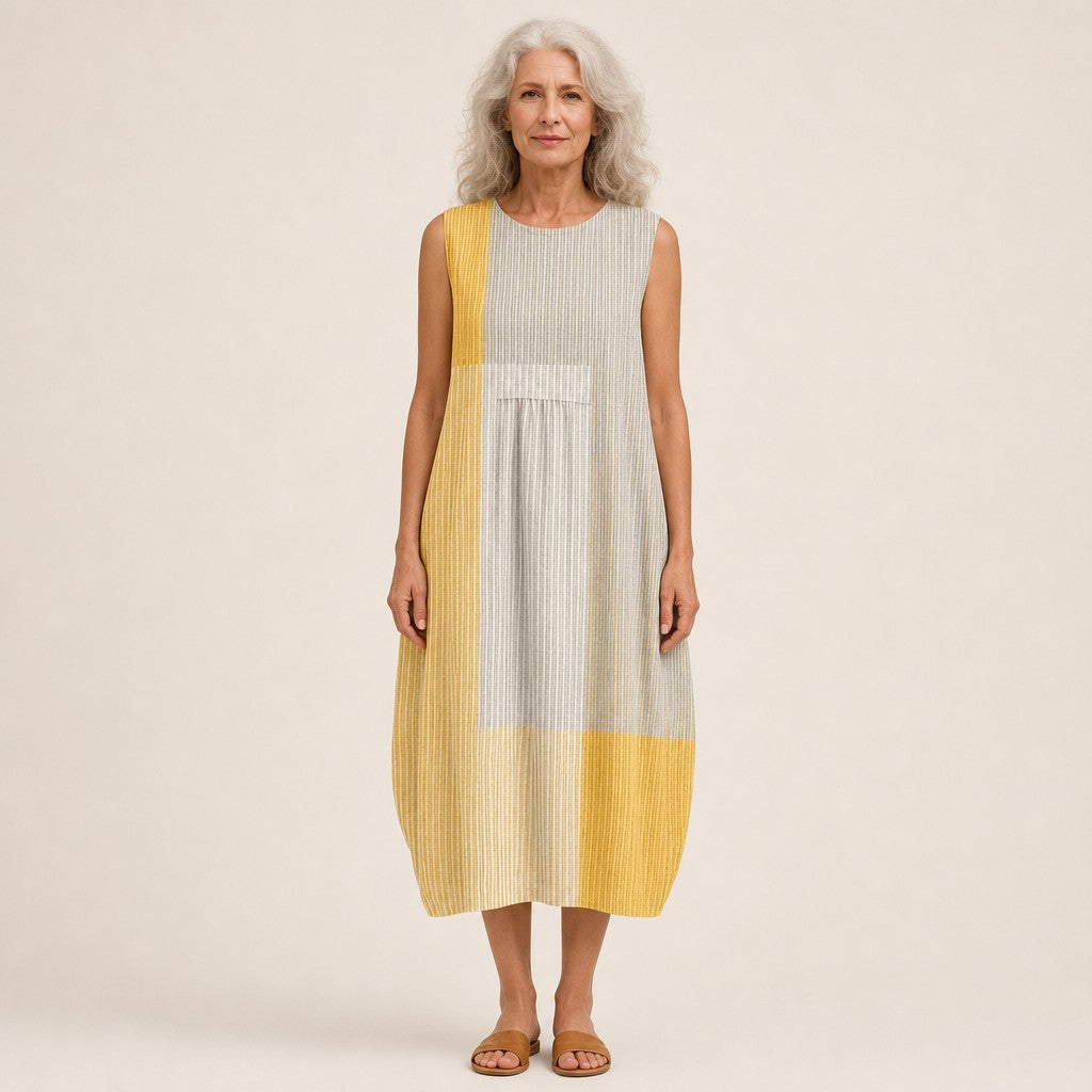 Dorothea | Ärmelloses Sommerkleid in Gelb und Natur