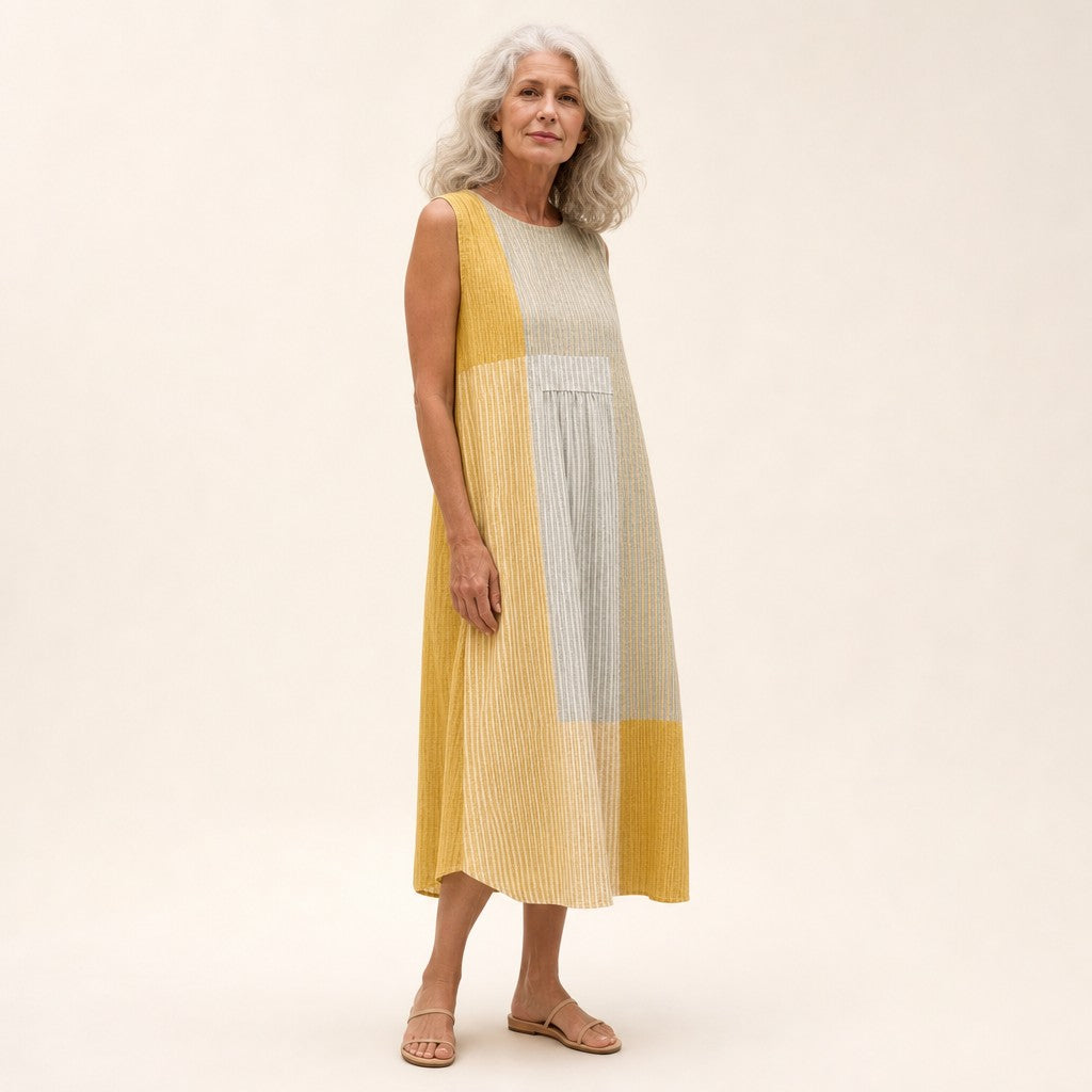 Dorothea | Ärmelloses Sommerkleid in Gelb und Natur