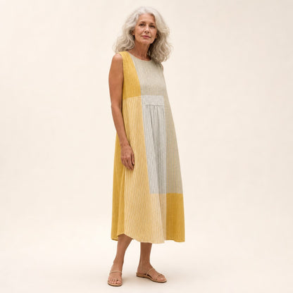 Dorothea | Ärmelloses Sommerkleid in Gelb und Natur