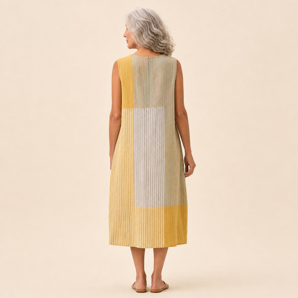 Dorothea | Ärmelloses Sommerkleid in Gelb und Natur