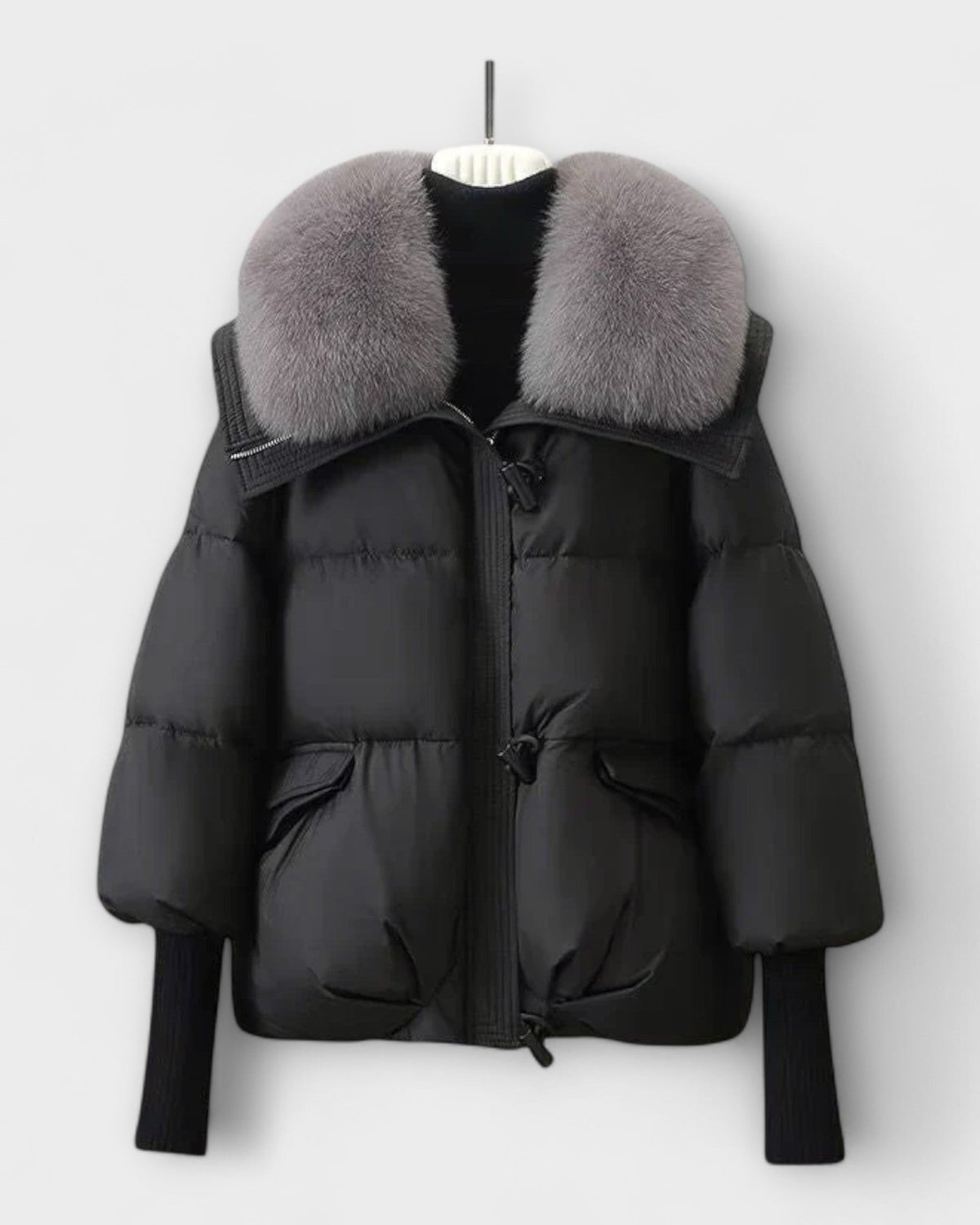 Sofia | Braune Steppjacke mit Kunstfellkragen