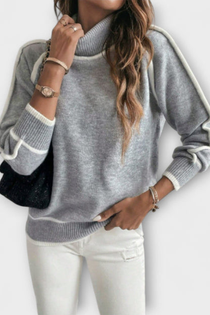 Sofia | Grauer Pullover mit hohem Kragen