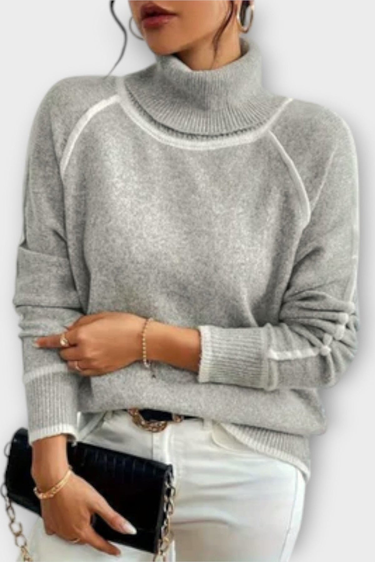 Sofia | Grauer Pullover mit hohem Kragen