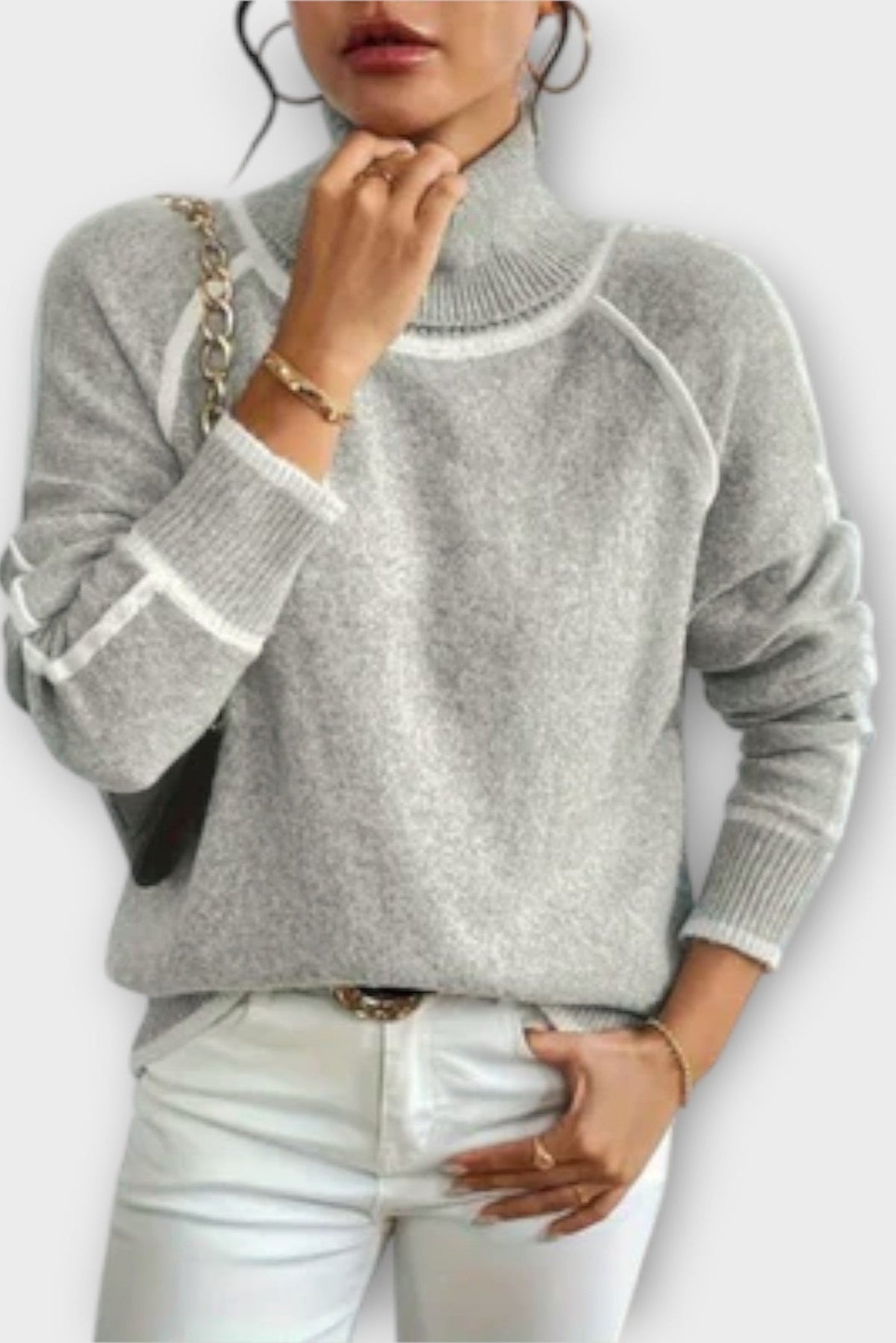Sofia | Grauer Pullover mit hohem Kragen
