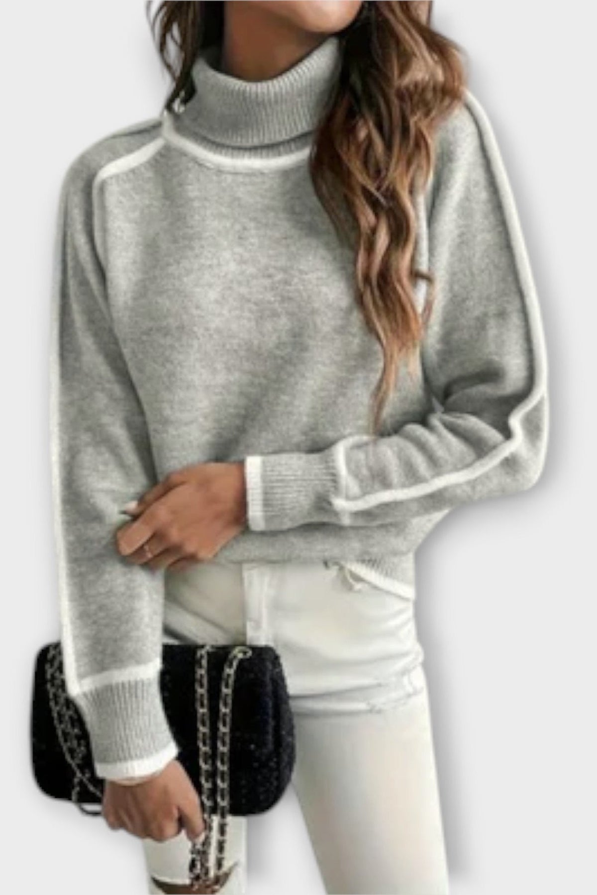 Sofia | Grauer Pullover mit hohem Kragen
