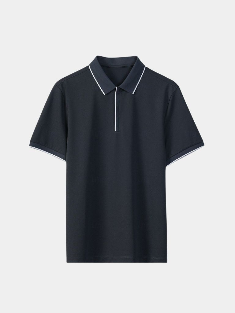 Hans-Georg | Schwarzes Poloshirt mit Reißverschlusskragen