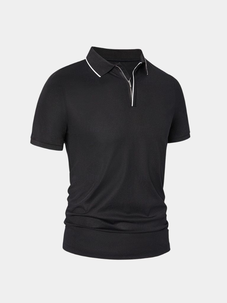 Hans-Georg | Schwarzes Poloshirt mit Reißverschlusskragen