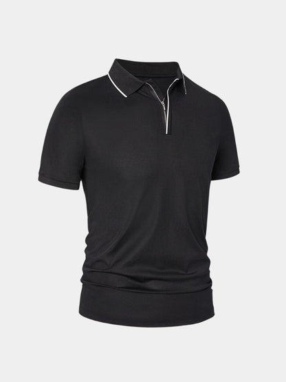 Hans-Georg | Schwarzes Poloshirt mit Reißverschlusskragen
