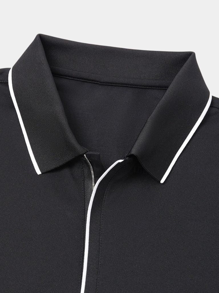 Hans-Georg | Schwarzes Poloshirt mit Reißverschlusskragen