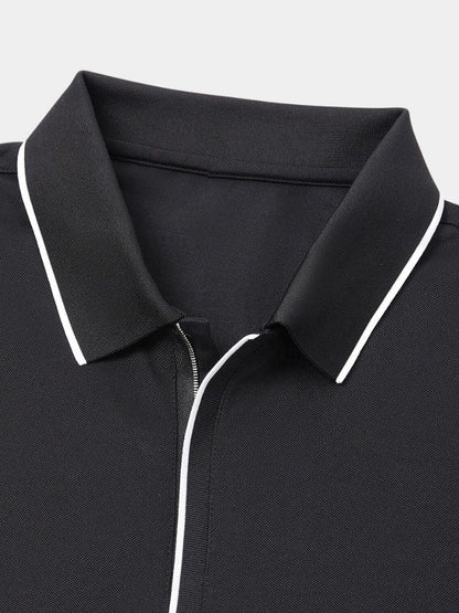 Hans-Georg | Schwarzes Poloshirt mit Reißverschlusskragen