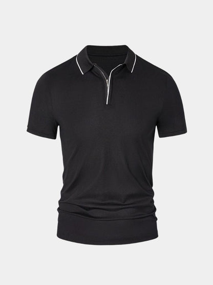 Hans-Georg | Schwarzes Poloshirt mit Reißverschlusskragen
