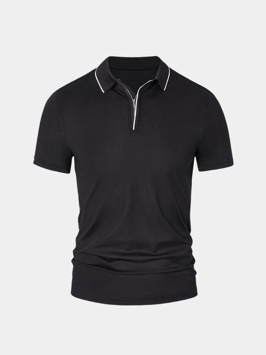 Hans-Georg | Schwarzes Poloshirt mit Reißverschlusskragen