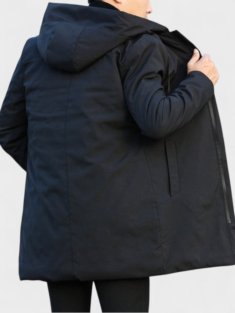 Hans-Georg | Schwarzer Wintermantel mit Kapuze