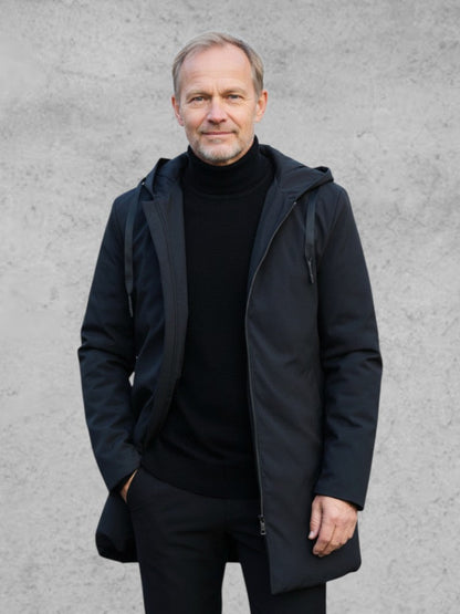 Hans-Georg | Schwarzer Wintermantel mit Kapuze