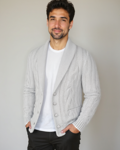Hans-Georg | Braune Zopfmuster-Strickjacke