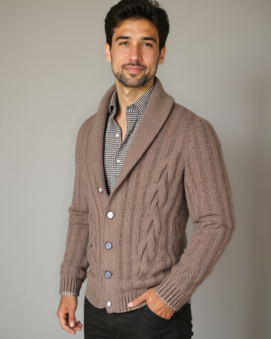Hans-Georg | Braune Zopfmuster-Strickjacke