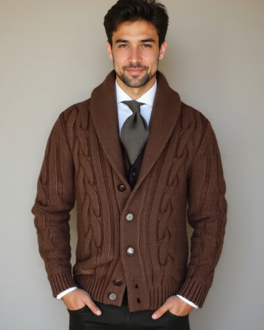 Hans-Georg | Braune Zopfmuster-Strickjacke