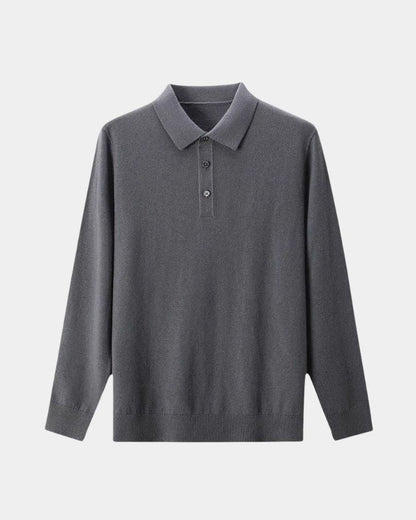 Xaver | Graues Langarm-Strickpolo
