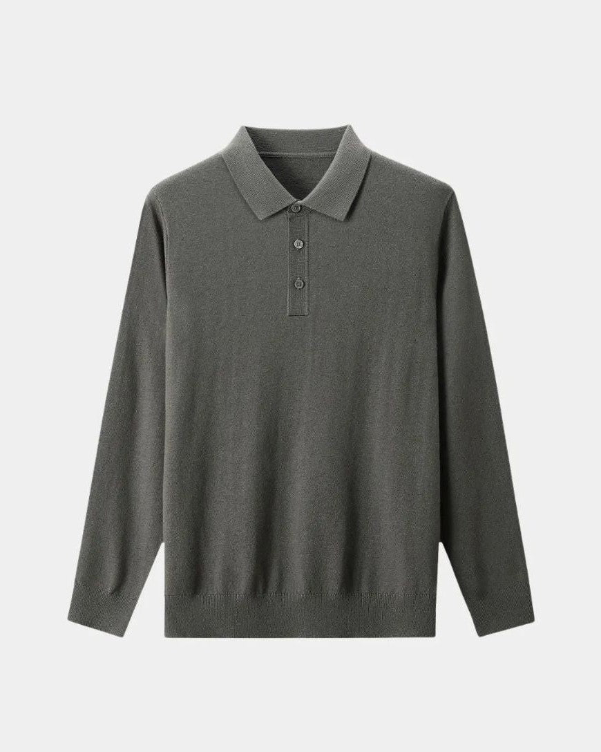 Xaver | Graues Langarm-Strickpolo