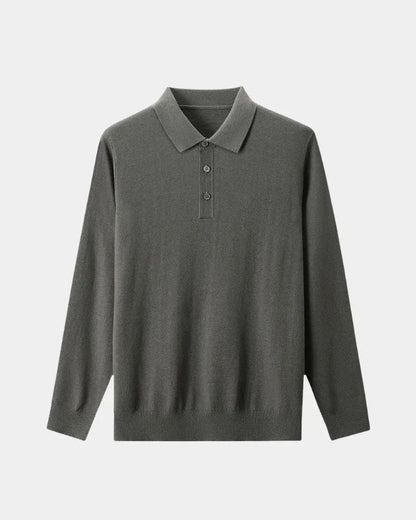 Xaver | Graues Langarm-Strickpolo