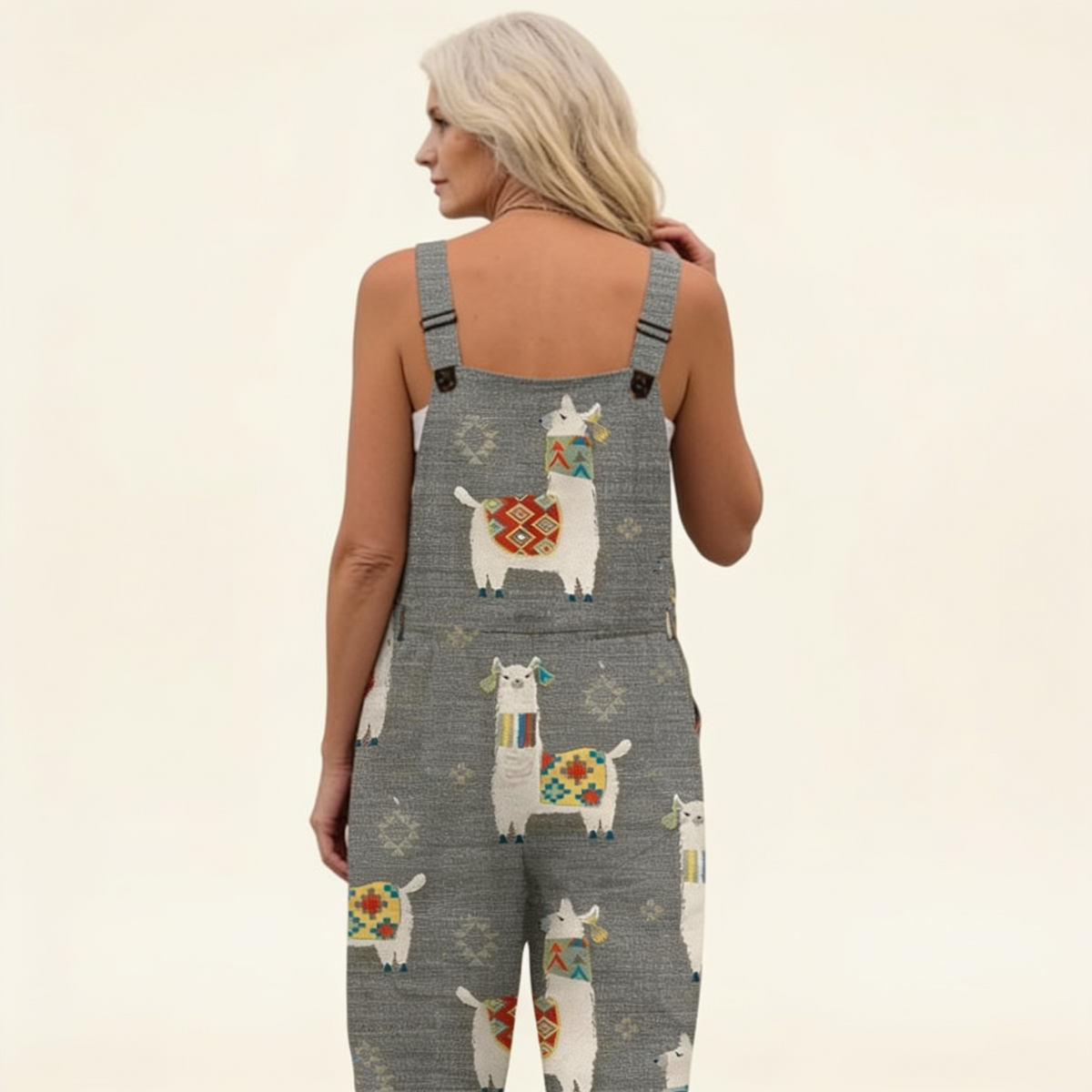Ramona | Latzhose in Grau mit Lamas