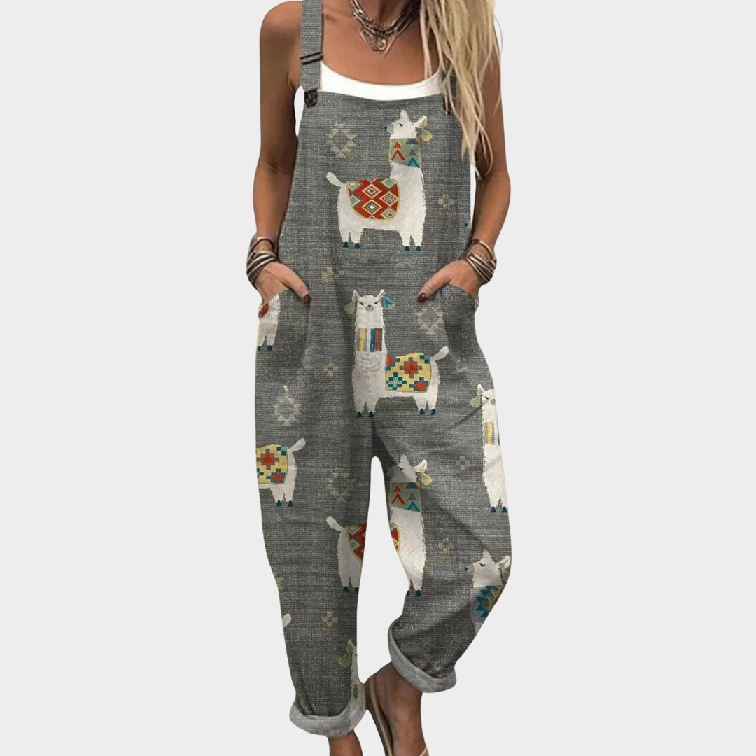Ramona | Latzhose in Grau mit Lamas