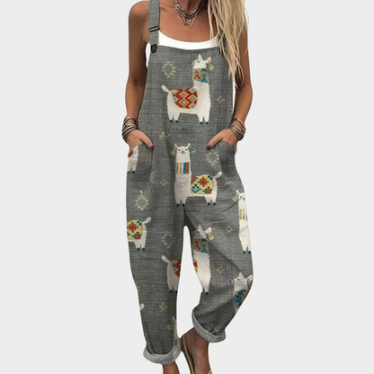 Ramona | Latzhose in Grau mit Lamas