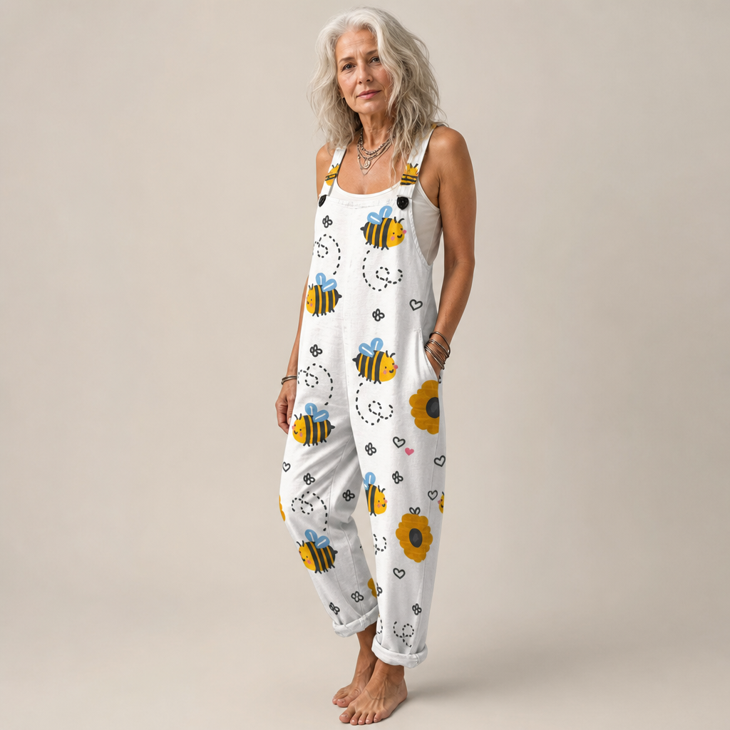 Verena | Latzhose in Weiß mit Bienen