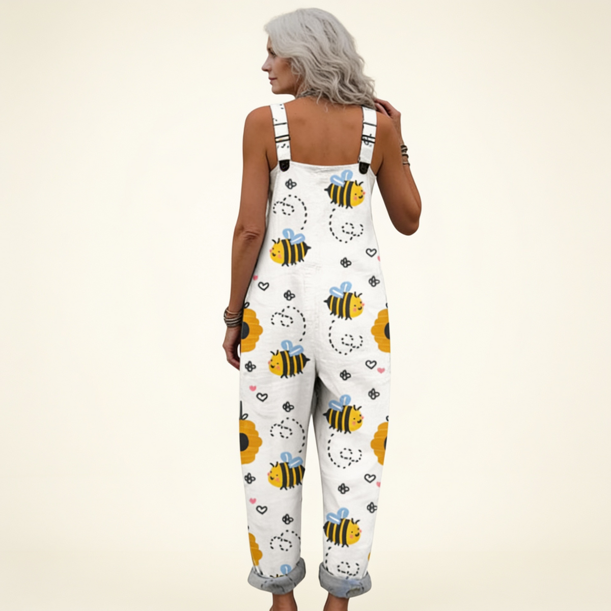 Verena | Latzhose in Weiß mit Bienen