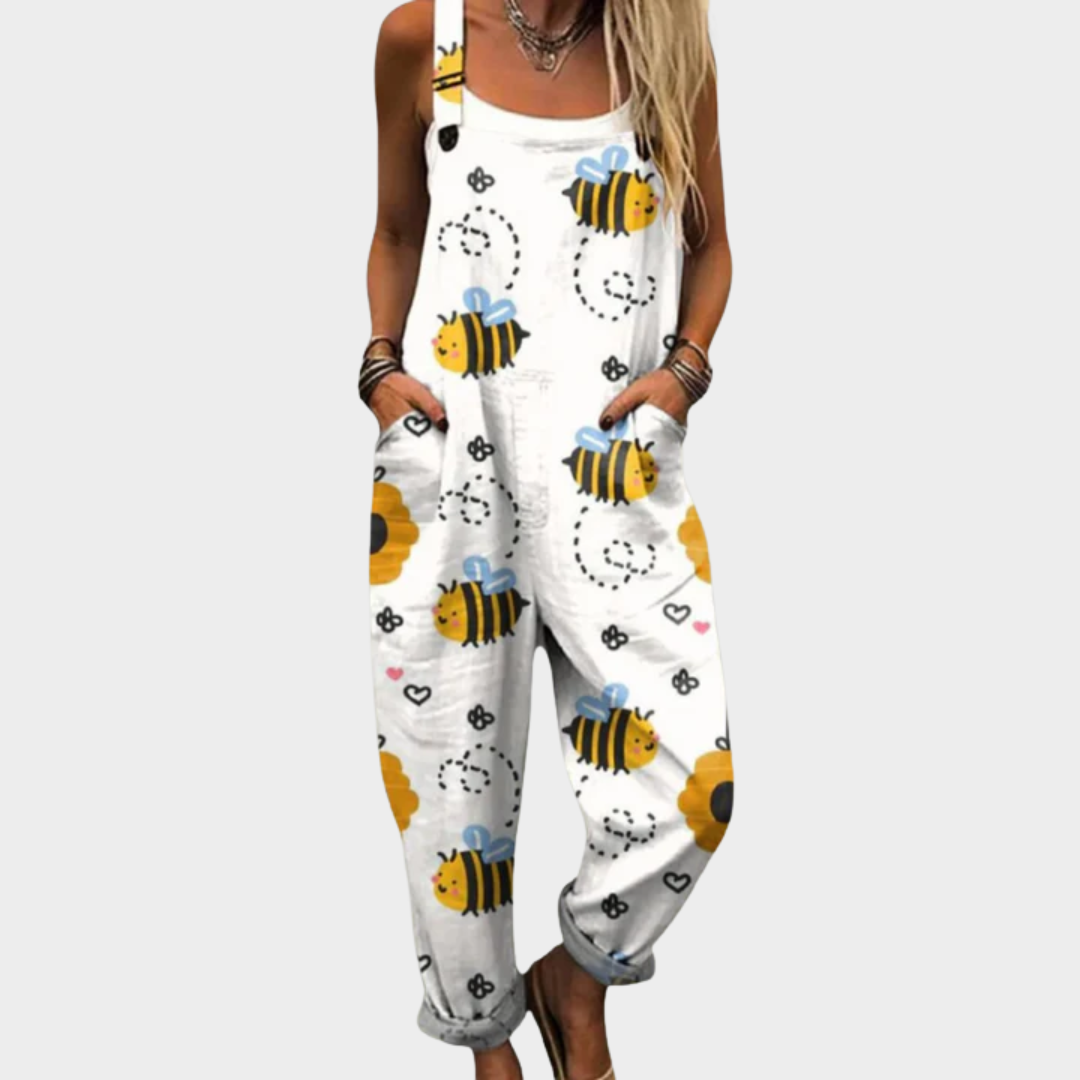Verena | Latzhose in Weiß mit Bienen