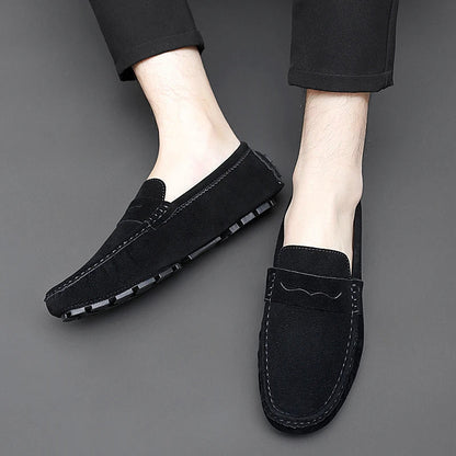 Anton-Josef | Dunkelblaue Bootsschuh-Loafer in Veloursoptik