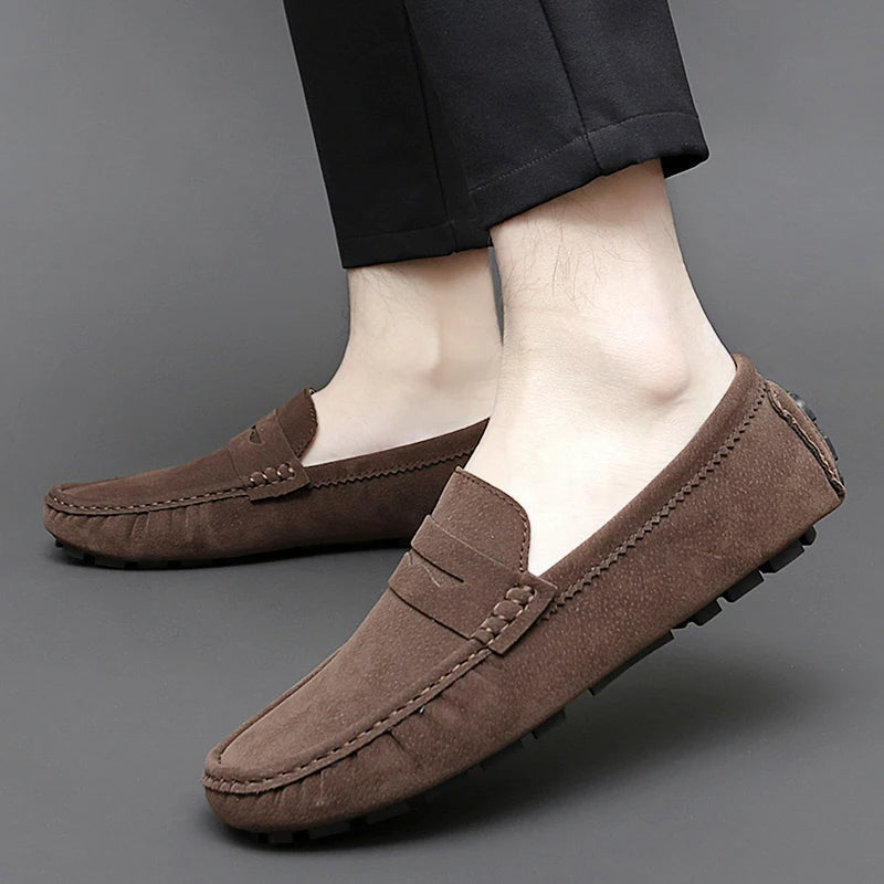 Anton-Josef | Dunkelblaue Bootsschuh-Loafer in Veloursoptik