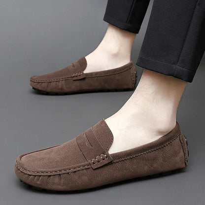 Anton-Josef | Dunkelblaue Bootsschuh-Loafer in Veloursoptik