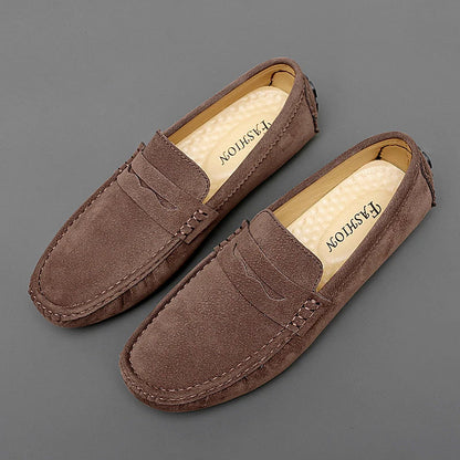 Anton-Josef | Dunkelblaue Bootsschuh-Loafer in Veloursoptik