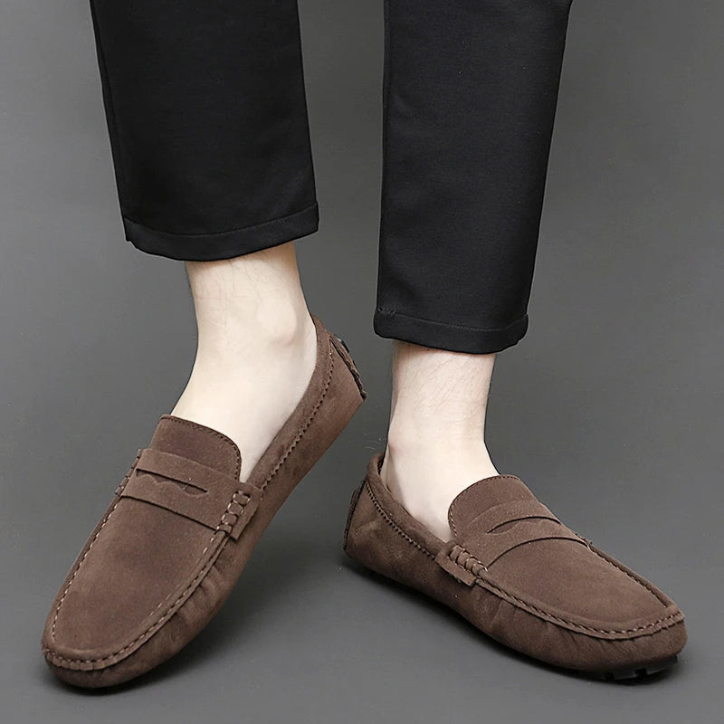 Anton-Josef | Dunkelblaue Bootsschuh-Loafer in Veloursoptik