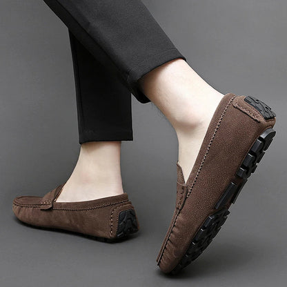 Anton-Josef | Dunkelblaue Bootsschuh-Loafer in Veloursoptik
