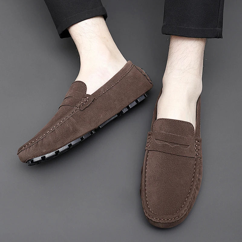 Anton-Josef | Dunkelblaue Bootsschuh-Loafer in Veloursoptik