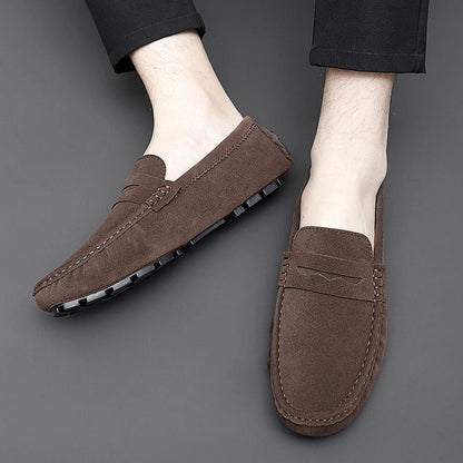 Anton-Josef | Dunkelblaue Bootsschuh-Loafer in Veloursoptik
