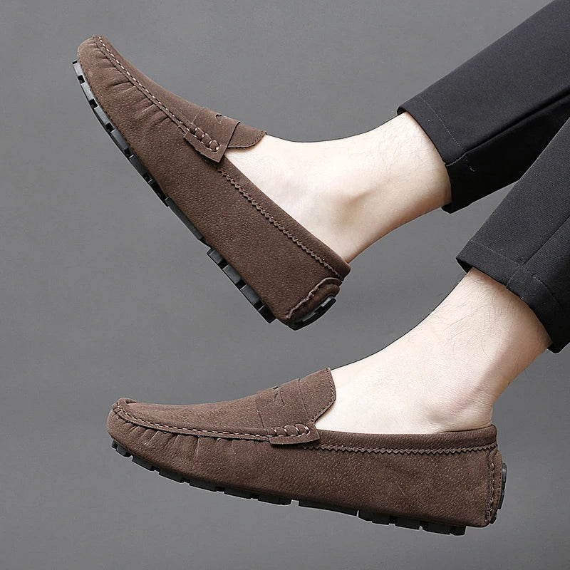 Anton-Josef | Dunkelblaue Bootsschuh-Loafer in Veloursoptik