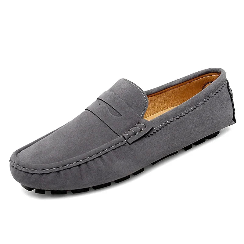 Anton-Josef | Dunkelblaue Bootsschuh-Loafer in Veloursoptik